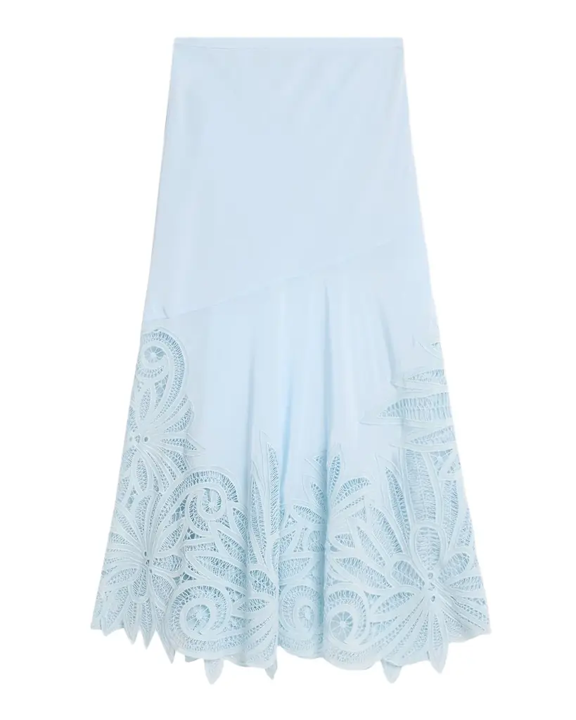 Ulla Johnson Oona Lace Appliqué Silk Midi Skirt