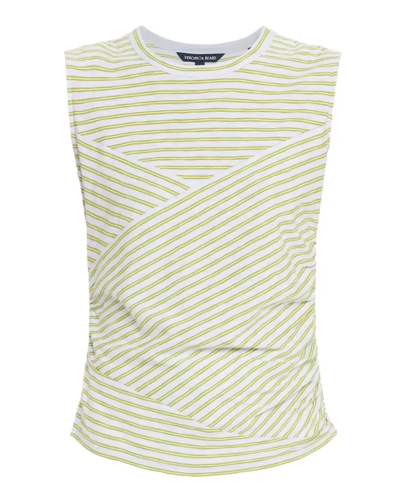 Veronica Beard Johana Stripe Sleeveless Ruched Tee