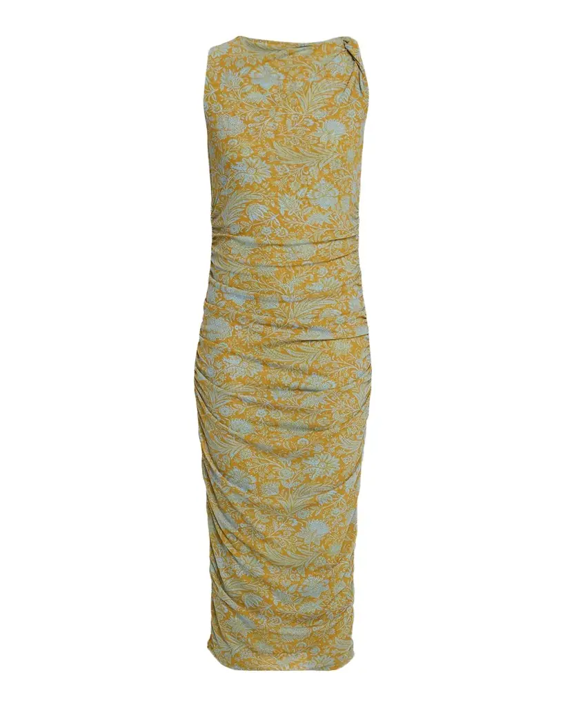 Veronica Beard Otessa Floral Ruched Mesh Midi Dress