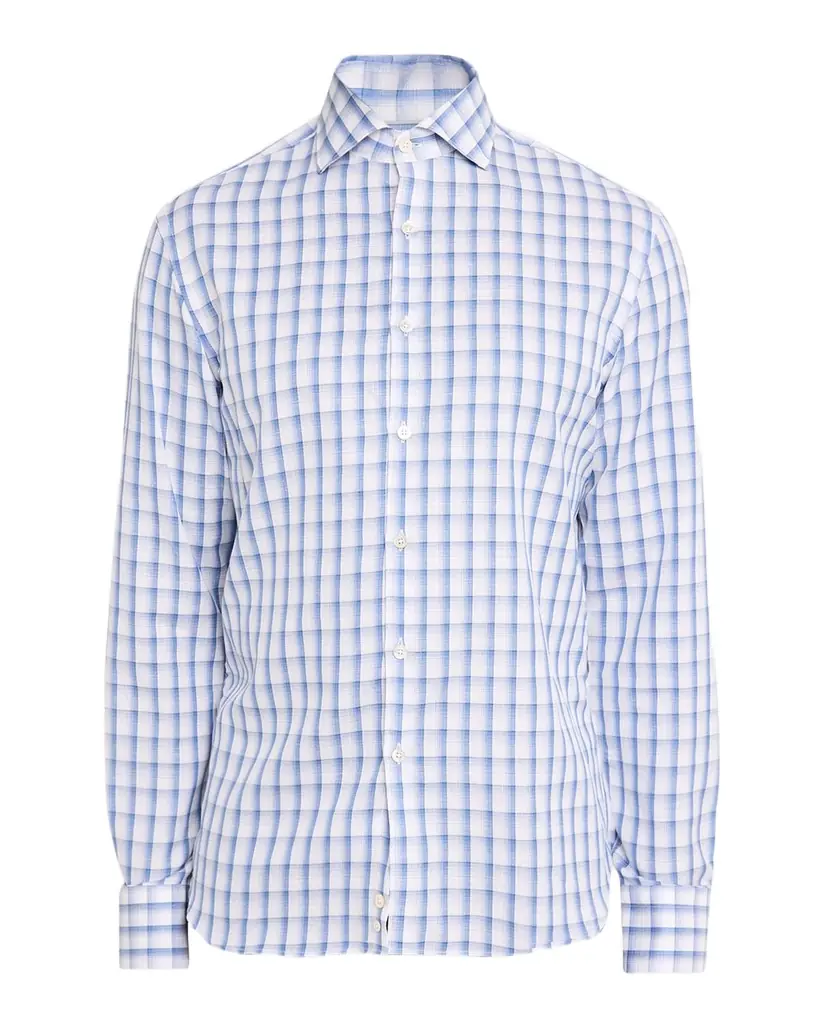 Canali Men 's Blue Plaid Cotton Sport Shirt