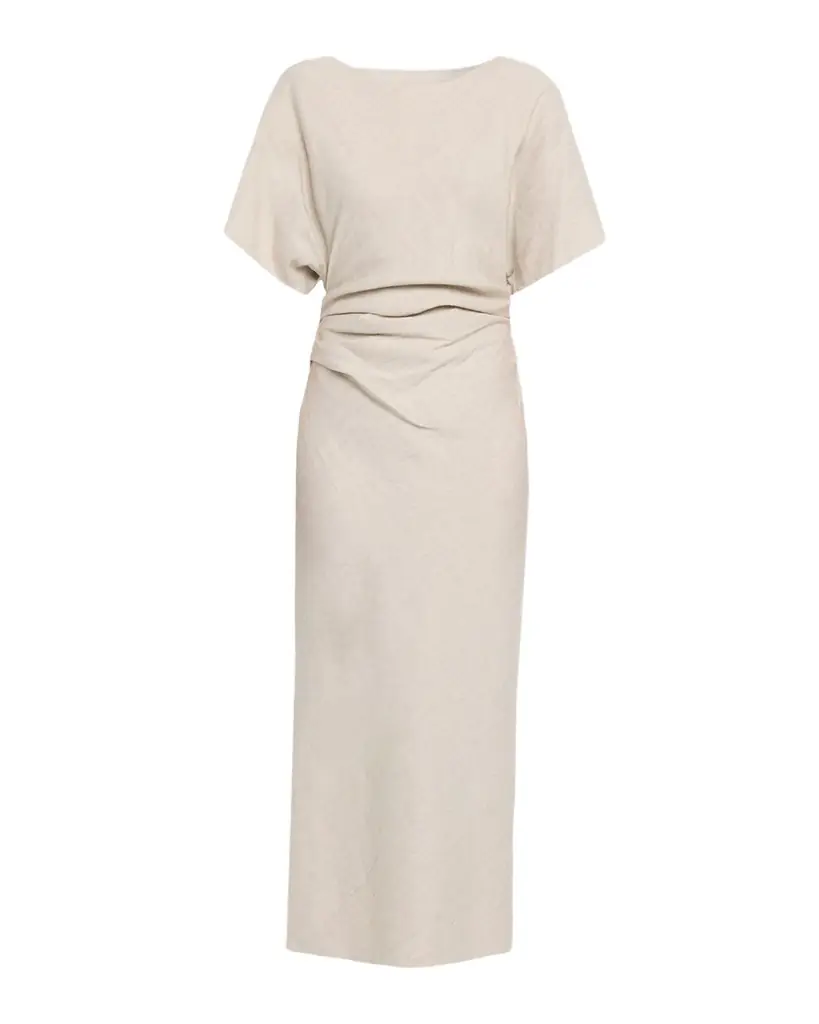 STAUD Amelie Linen-Blend Midi Dress
