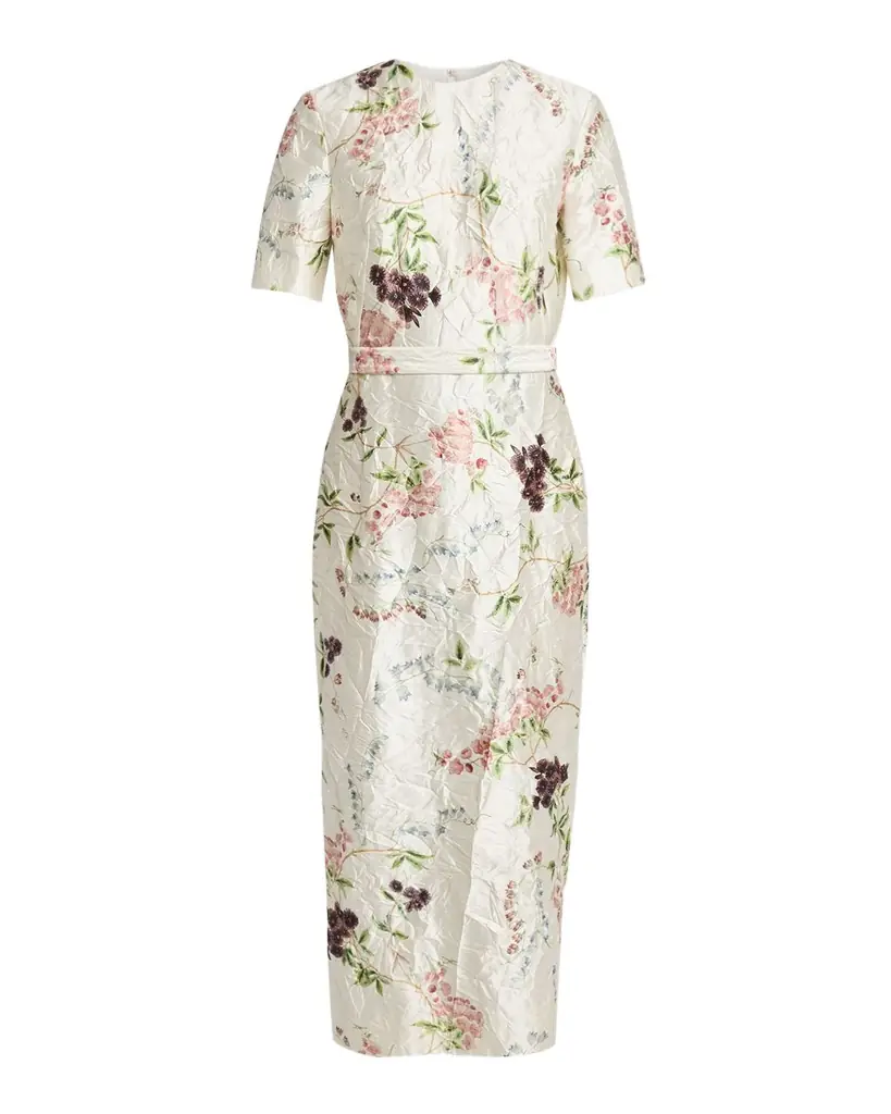 Erdem Floral Print Textured Satin Midi Pencil Dress