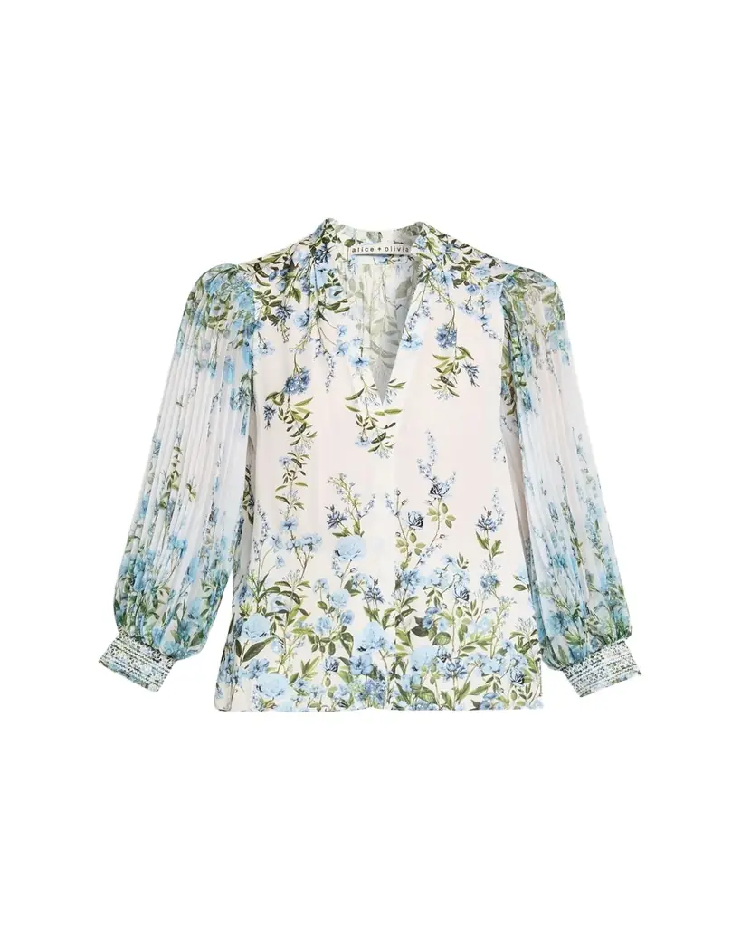 ALICE + OLIVIA Ilan Pleated-Sleeve Blouse