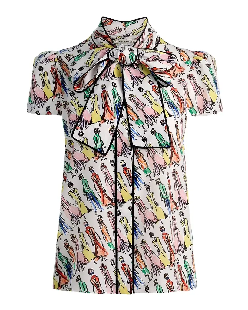 ALICE + OLIVIA Jeannie Staceface Tie-Neck Blouse