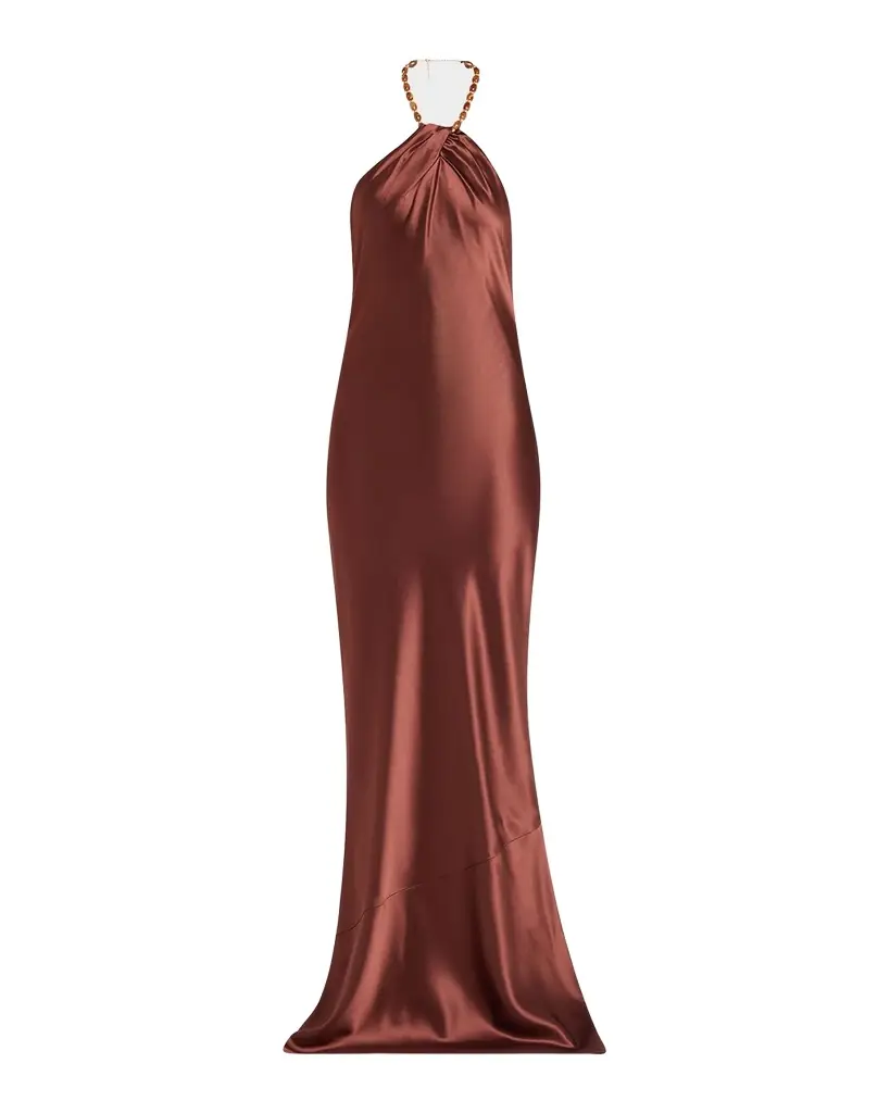 Retrofete Anat Satin Beaded Halter Dress