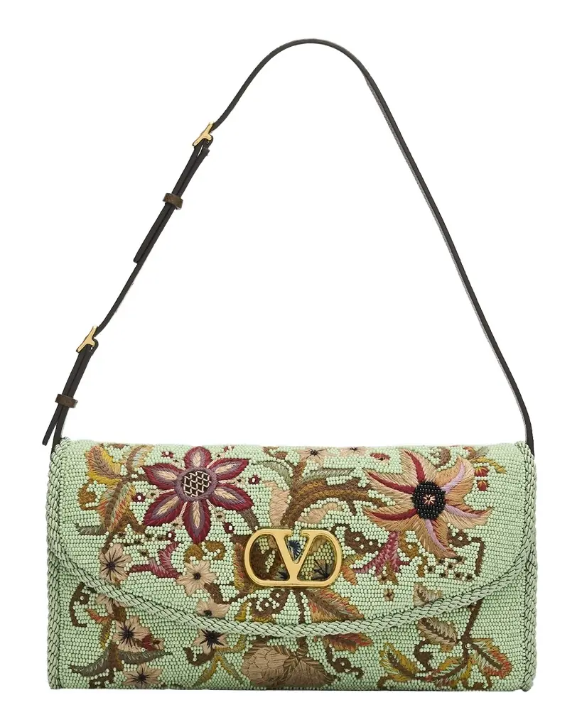Valentino Garavani Floral-Embroidered Beaded Silk Shoulder Bag