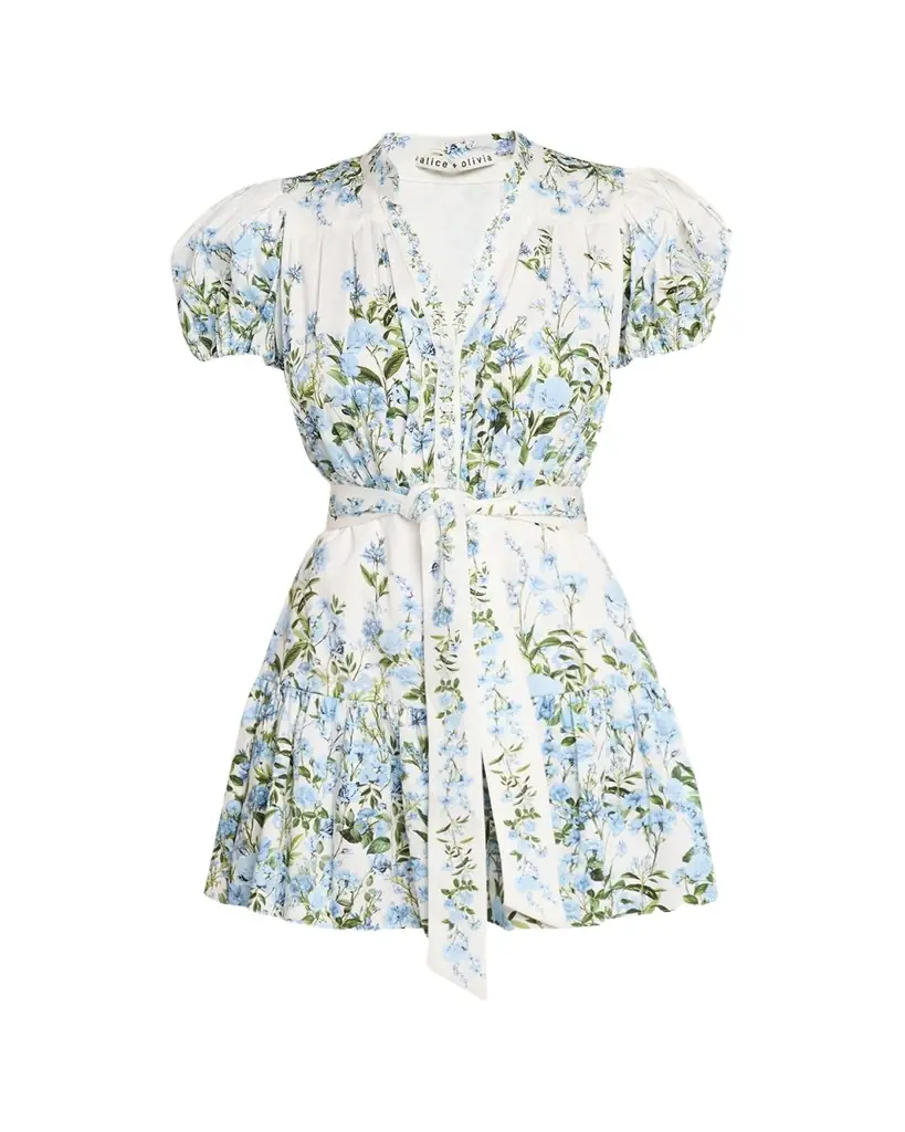 ALICE + OLIVIA Cora Short-Sleeve Tiered Mini Shirtdress
