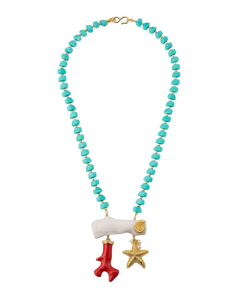 Golconda by Kenneth Jay Lane Turquoise Necklace with Sea Charms