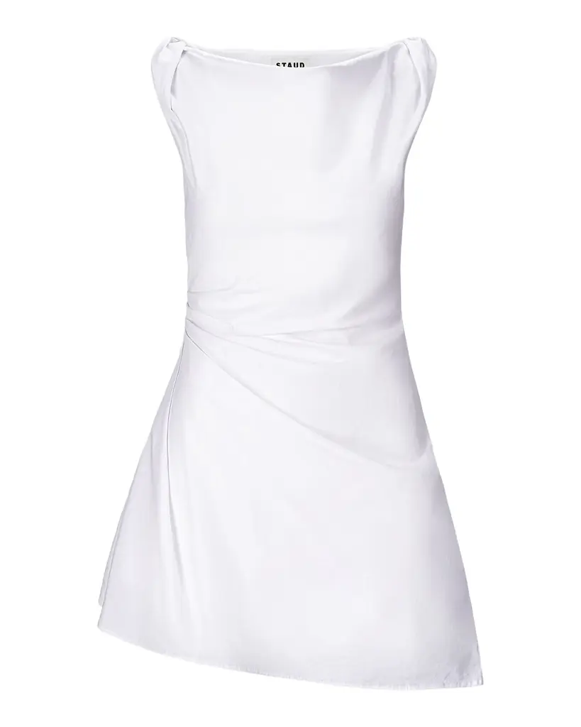 STAUD Callie Ruched Asymmetric Mini Dress