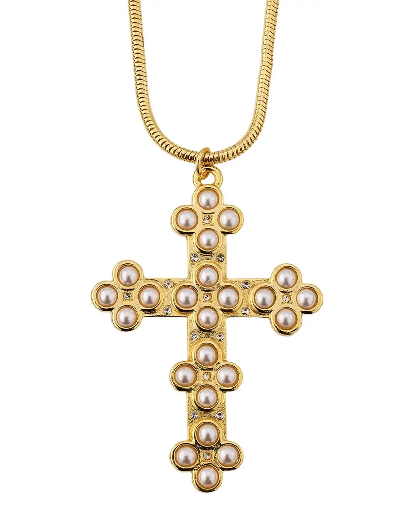Golconda by Kenneth Jay Lane Snake Chain Necklace with Pearly Cross