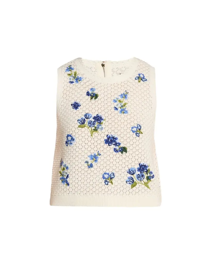 ALICE + OLIVIA Amity Embroidered Crochet Tank Top