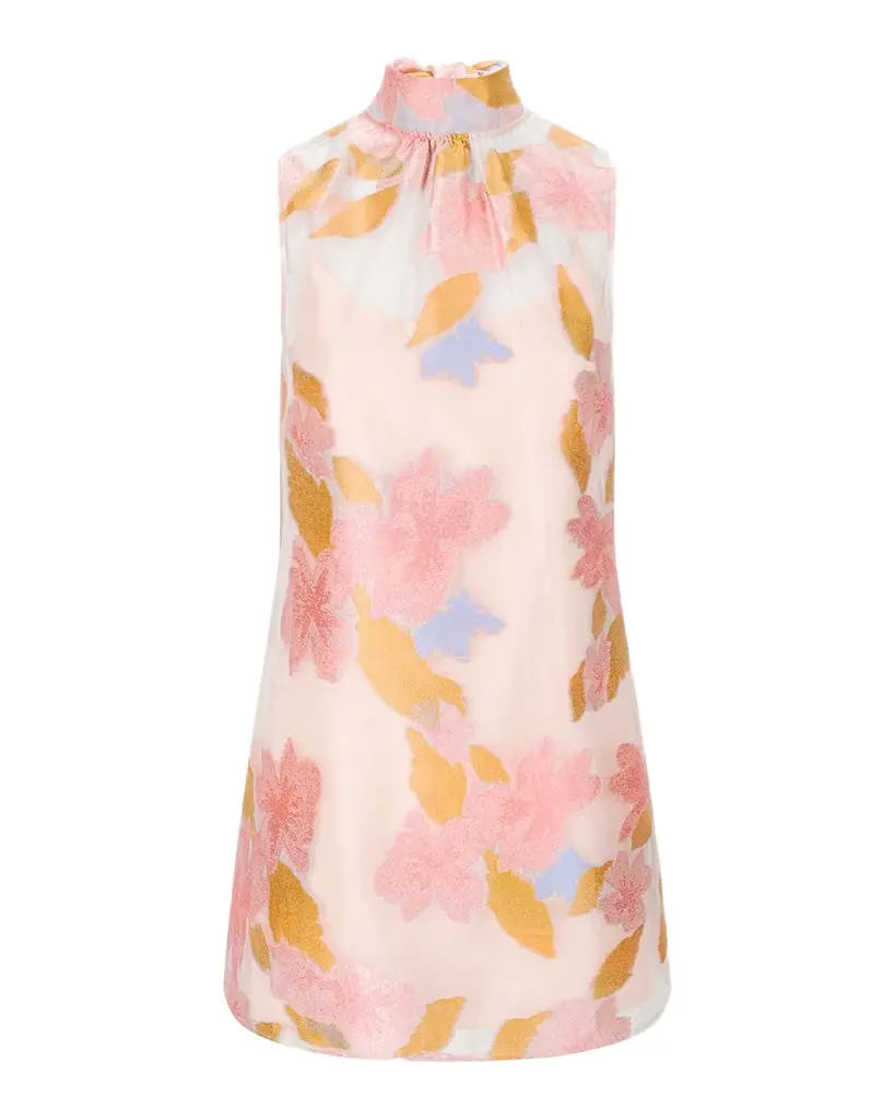 STAUD Albee Floral Tie-Neck Mini Dress