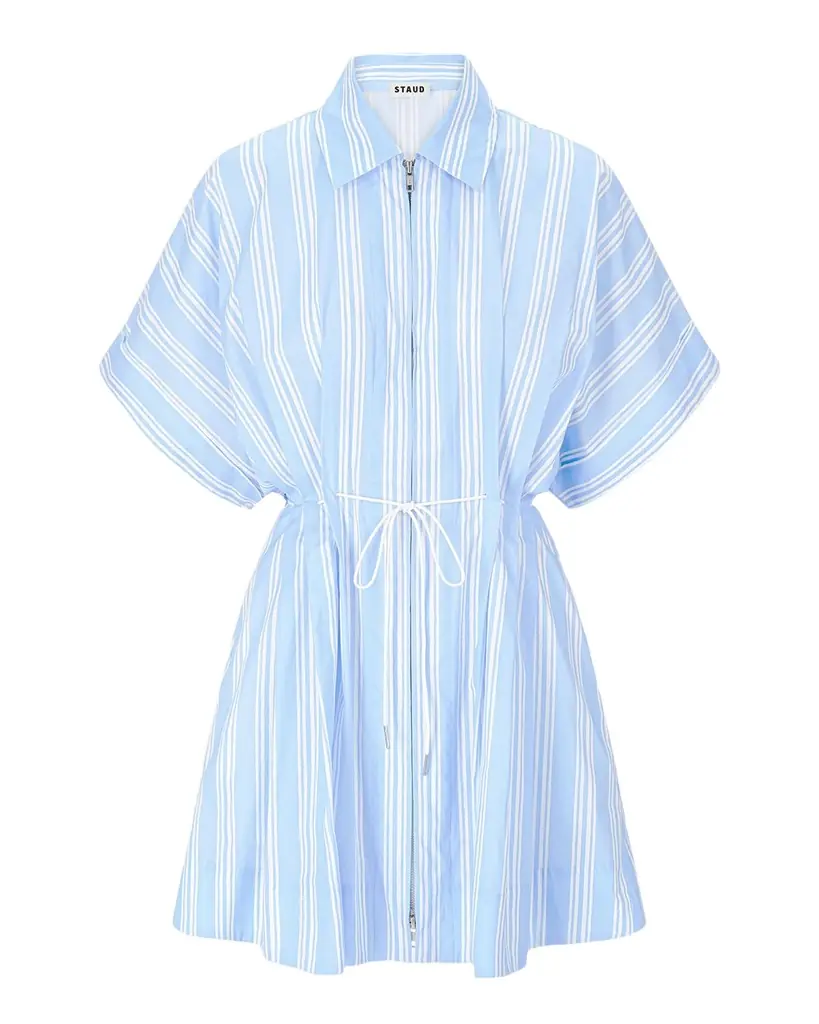 STAUD Cori Striped Cotton Mini Dress