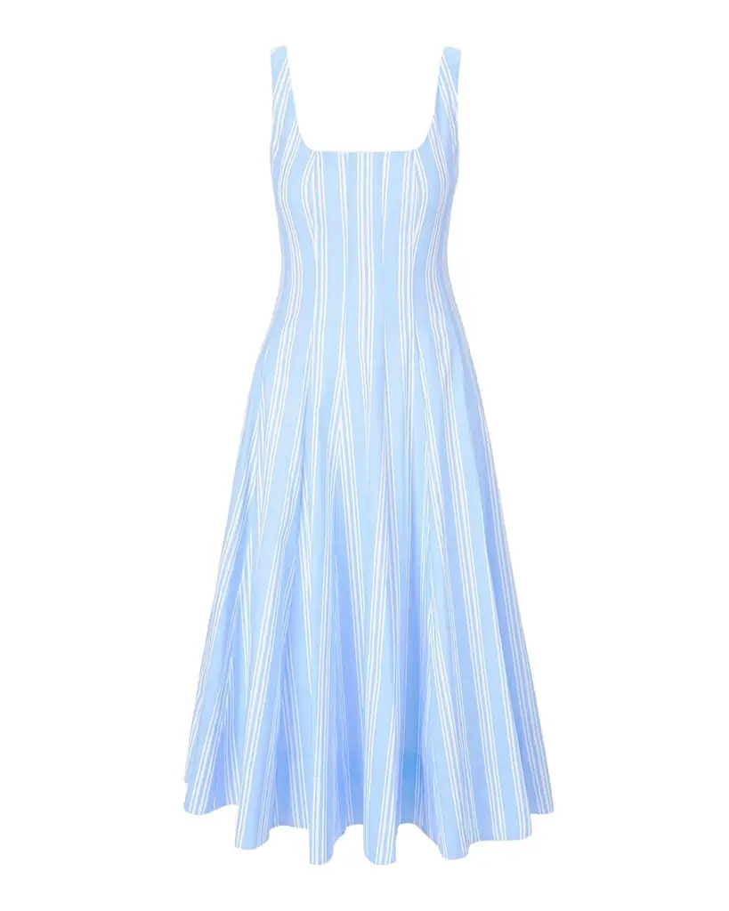 STAUD Wells Striped Poplin Midi Dress