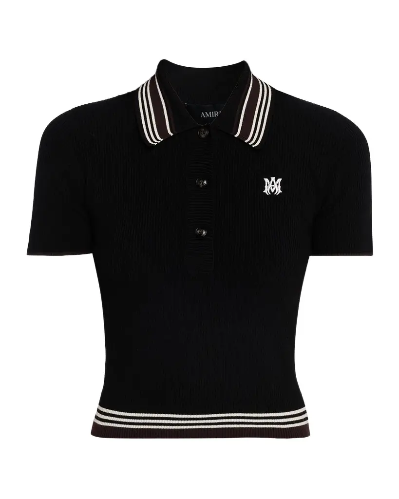 Amiri MA Striped Rib Short-Sleeve Polo Sweater