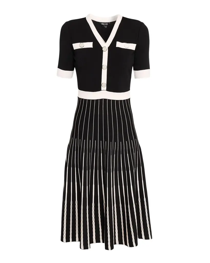 Misook Contrast-Trim Knit Midi Dress
