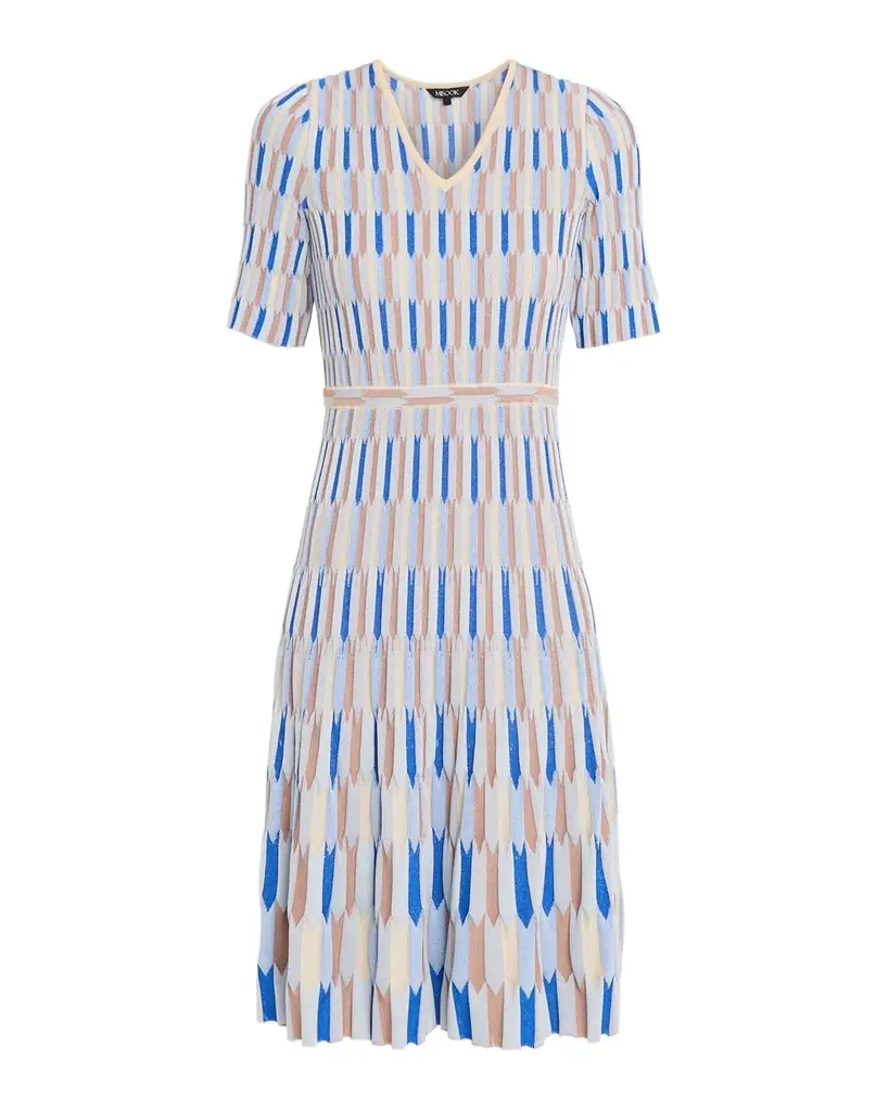 Misook Fit-&-Flare Geometric Soft Knit Midi Dress
