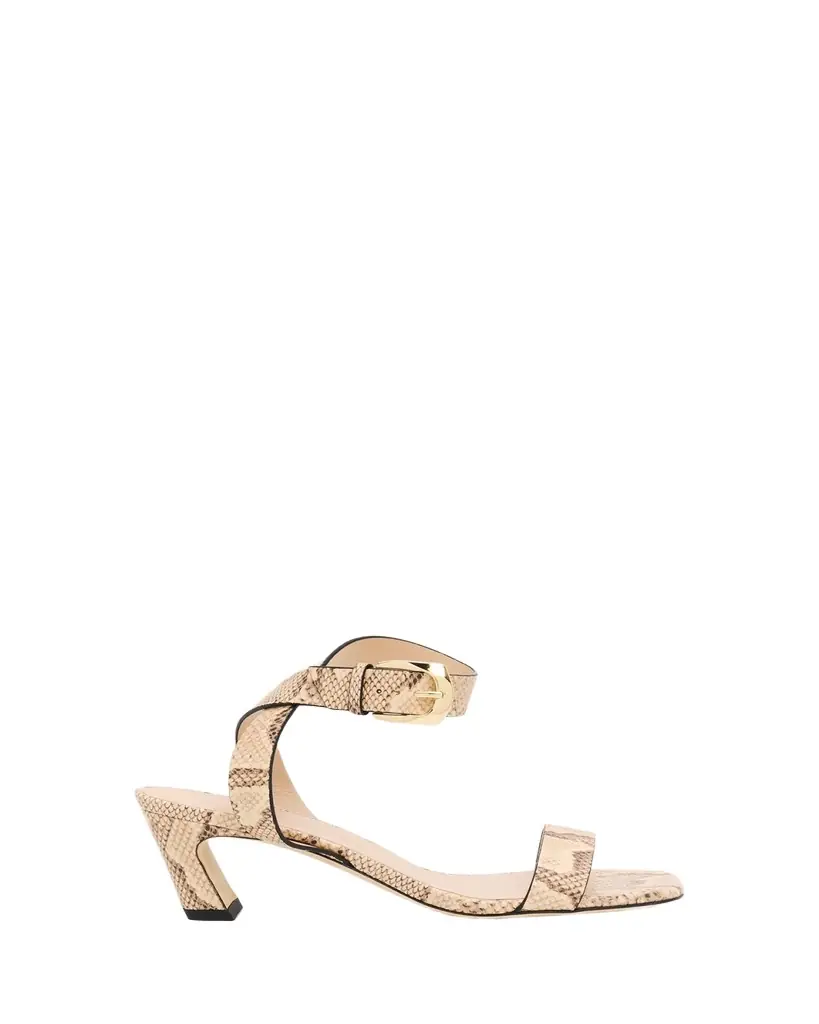 Stuart Weitzman 0mm Sai Snake-Embossed Leather Ankle-Strap Sandals