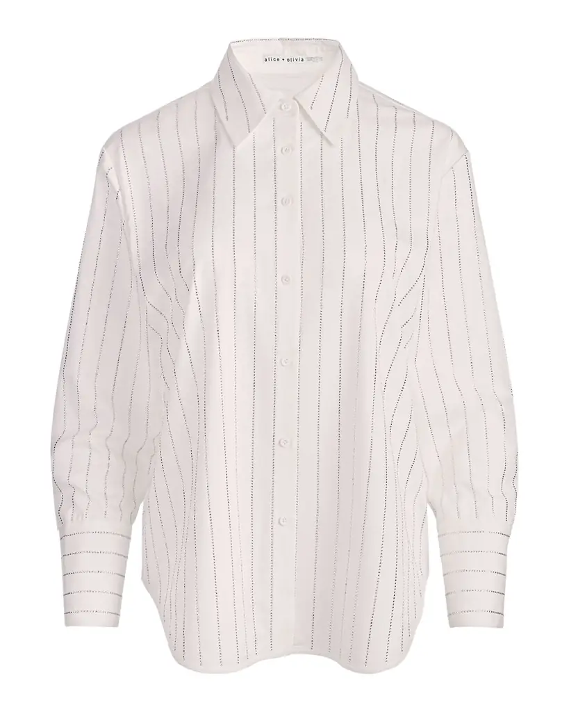 ALICE + OLIVIA Finely Embellished Striped Oversized Blouse
