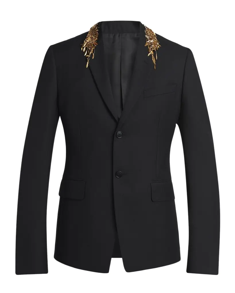 McQueen Men 's Metallic Embroidered Two-Button Wool Jacket