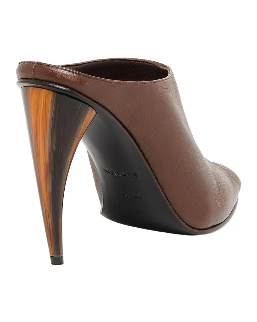 McQueen 105mm Horn Leather Peep-Toe Mules