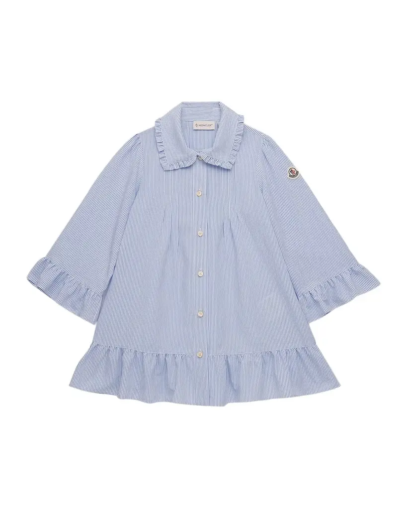 Moncler Girl 's Ruffled Striped Shirtdress, Size 4-6