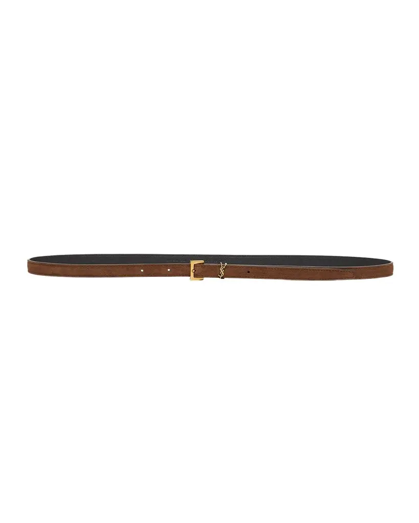 Saint Laurent Cassandre Thin Suede Belt