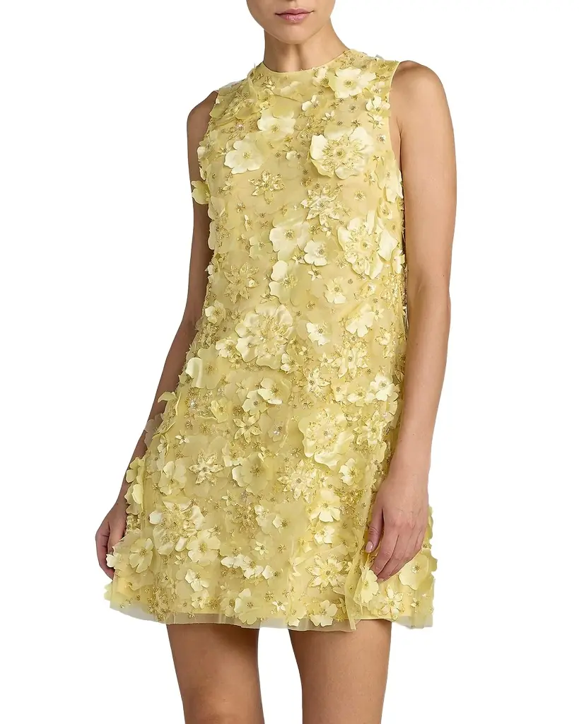 Mac Duggal Floral-Embellished Mesh Trapeze Minidress