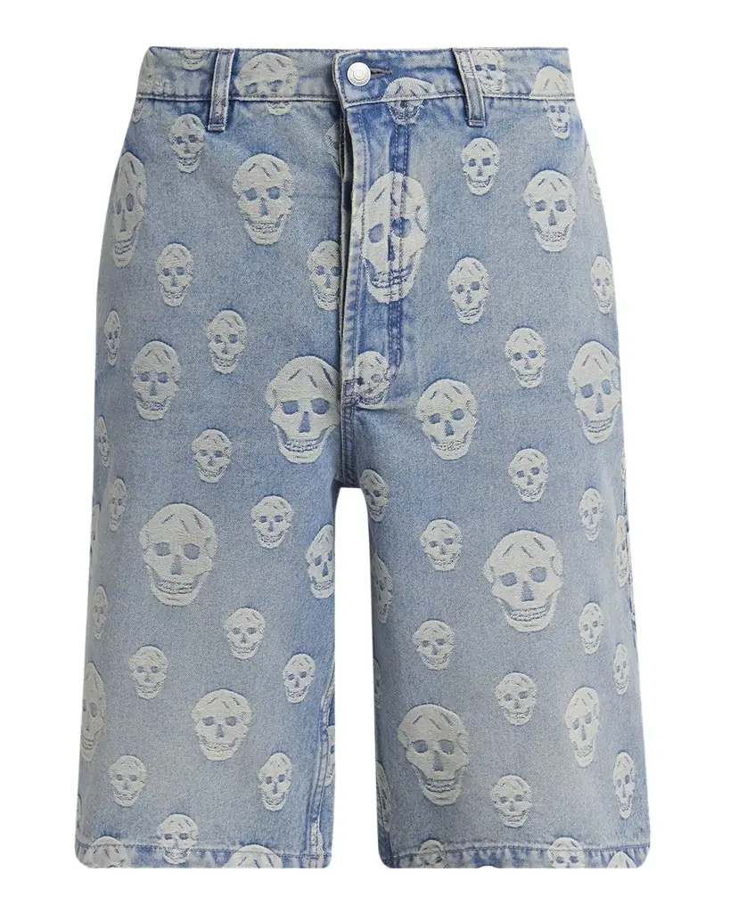 McQueen Men 's Skull-Print Denim Shorts