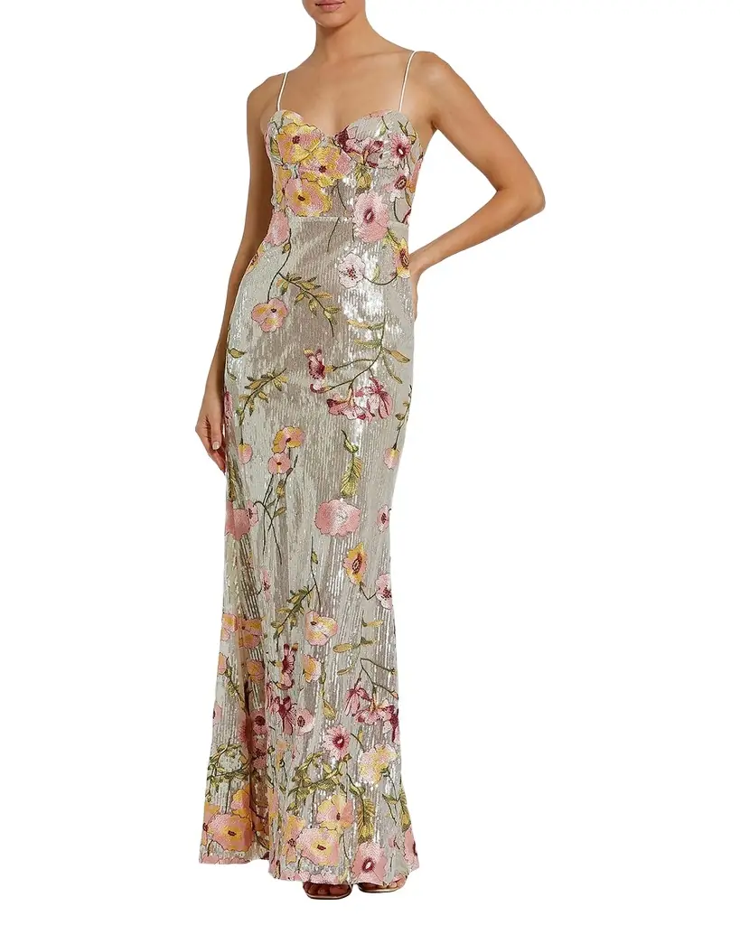 Mac Duggal Bustier Floral Appliqué Gown