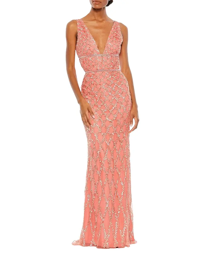 Mac Duggal Embellished V-Neck Column Gown
