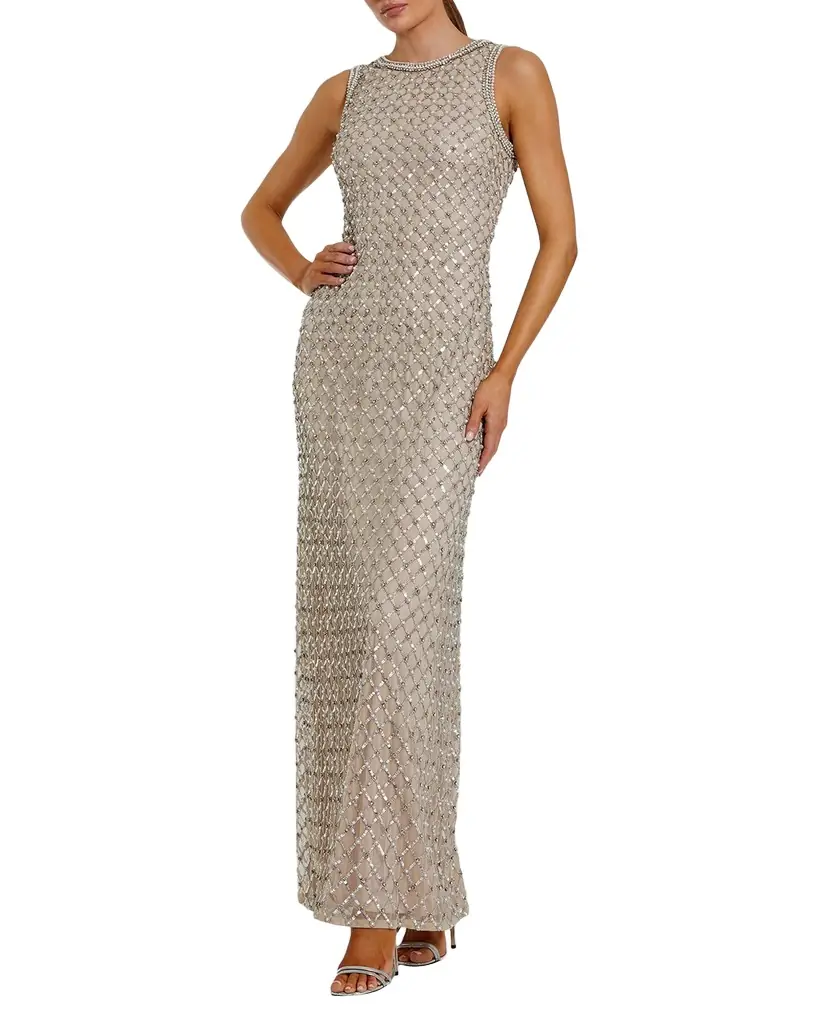 Mac Duggal Evening Sequined Mesh Column Gown