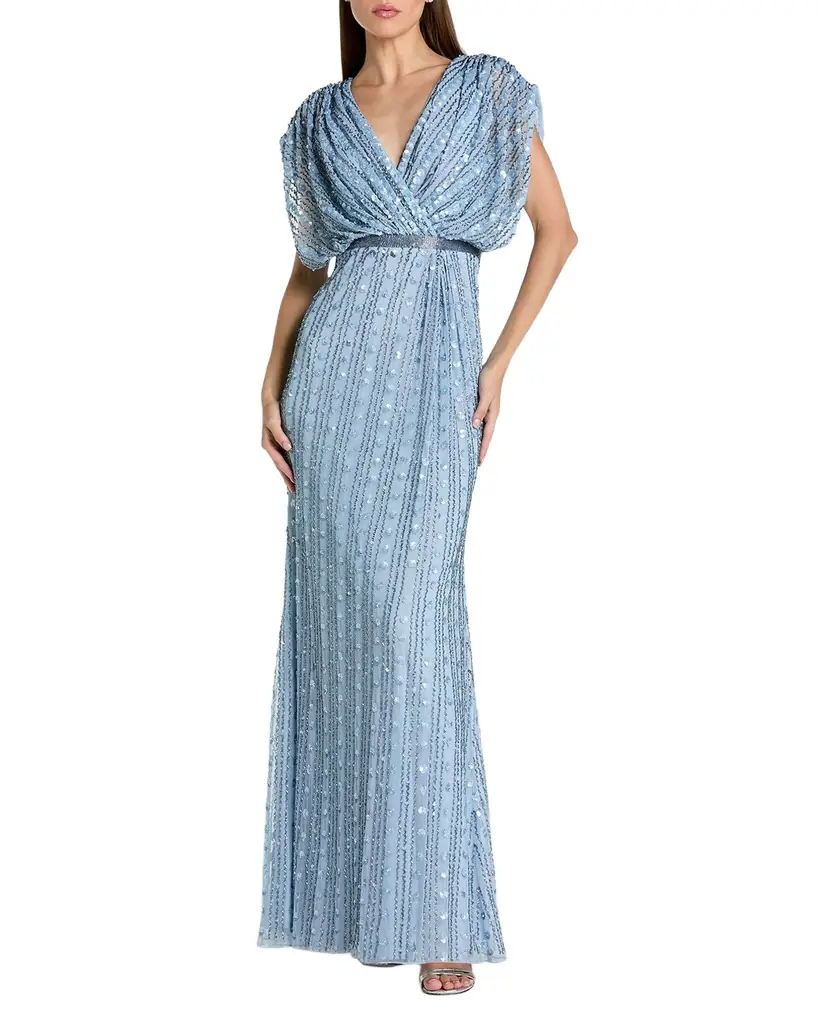Mac Duggal Beaded Mesh Column Gown