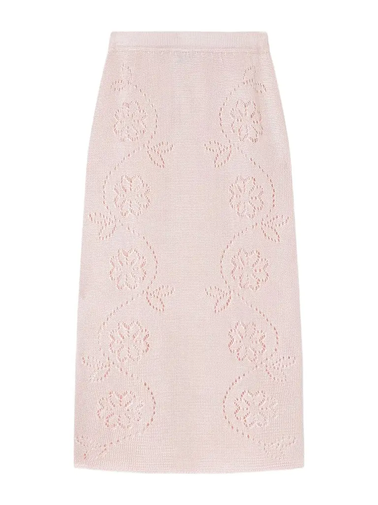 Calle Del Mar Embroidered Knitted Midi Skirt
