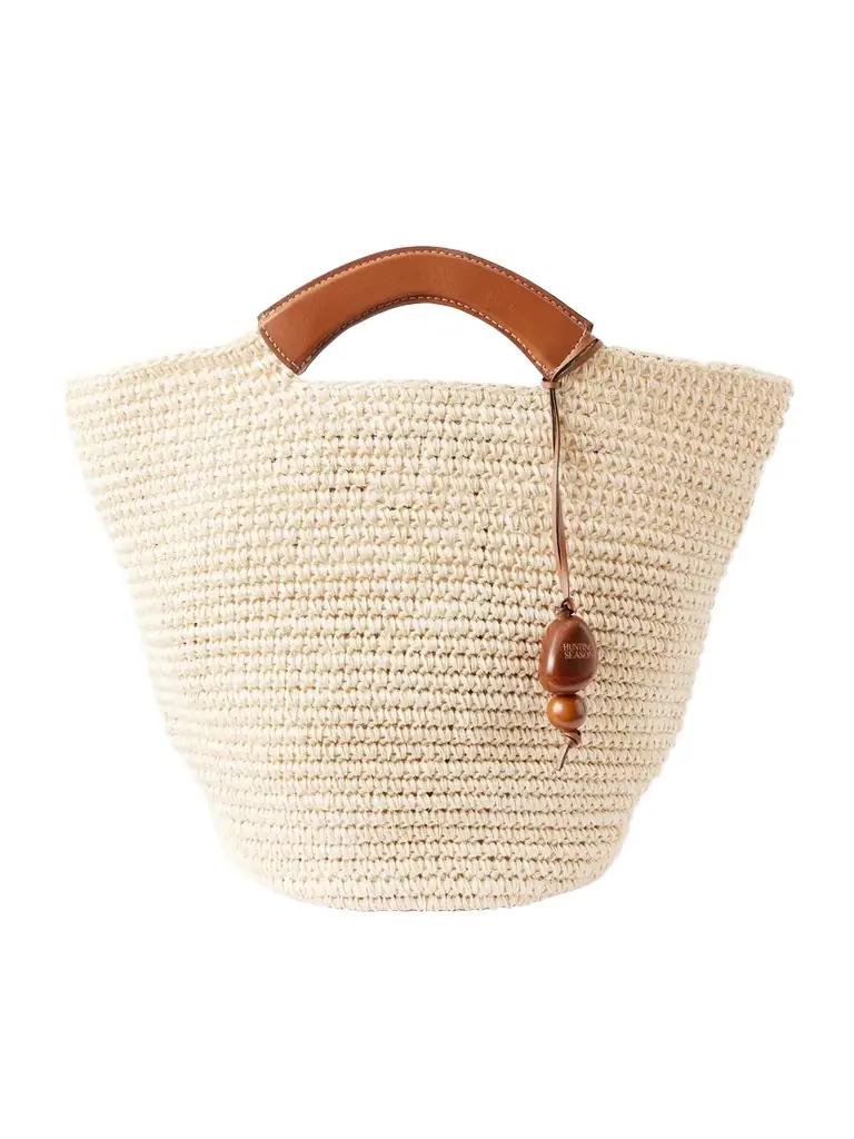 Hunting Season Leather-trimmed Raffia Tote