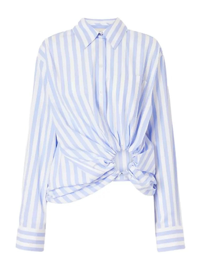 Sportmax Gathered Striped Cotton-poplin Shirt