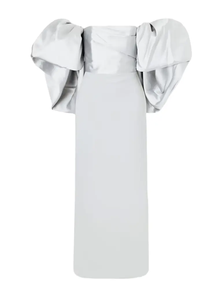 Solace London Floris Off-the-shoulder Satin-twill And Crepe Maxi Dress