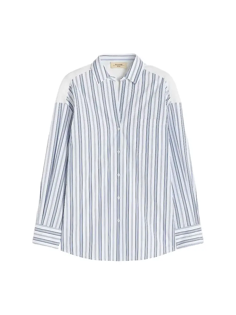 Weekend Max Mara Women's Striped Cotton Shirt with Eyelet Lace - Navy