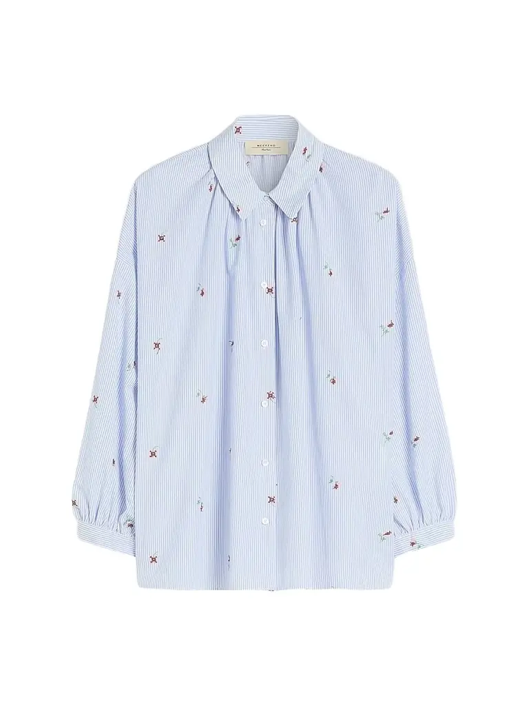 Weekend Max Mara Women's Poplin Shirt with Embroidery - Light Blue
