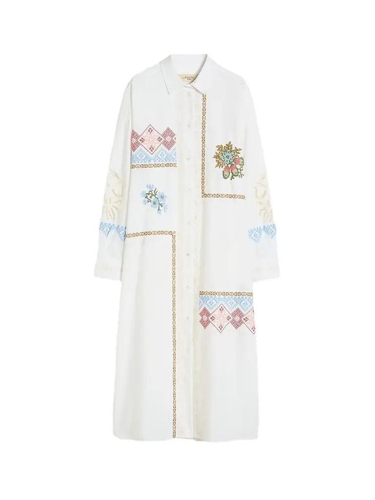 Weekend Max Mara Women's Poplin Shirt Dress with Embroideries - White