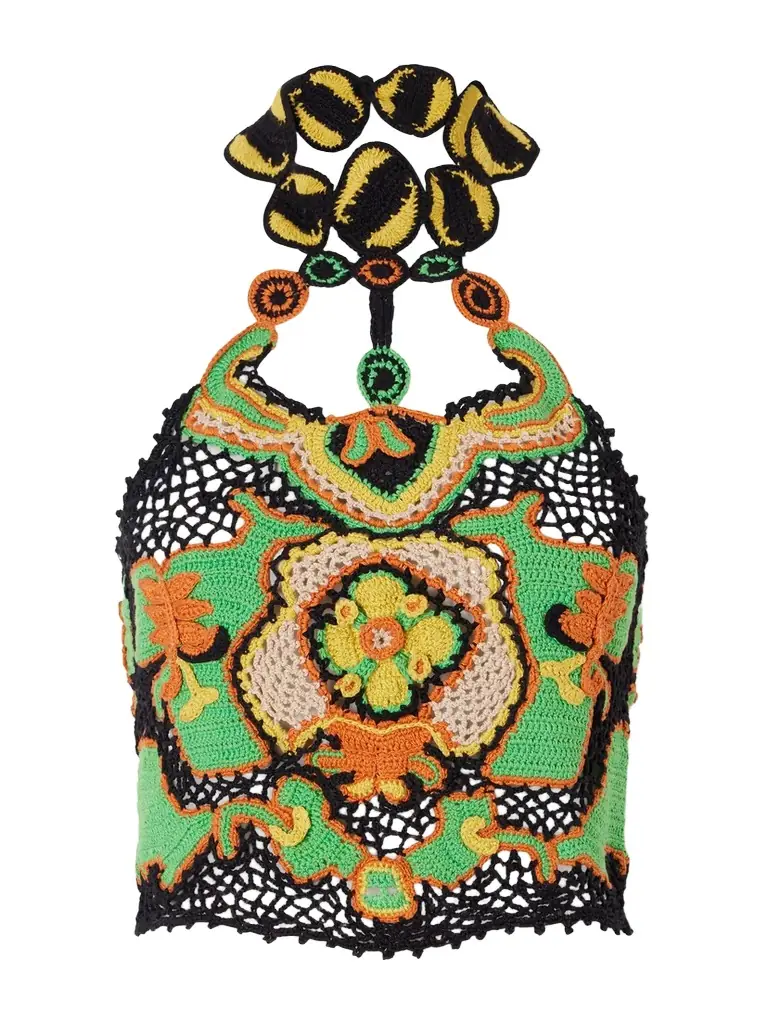 Etro Cropped Crocheted Cotton Halterneck Top