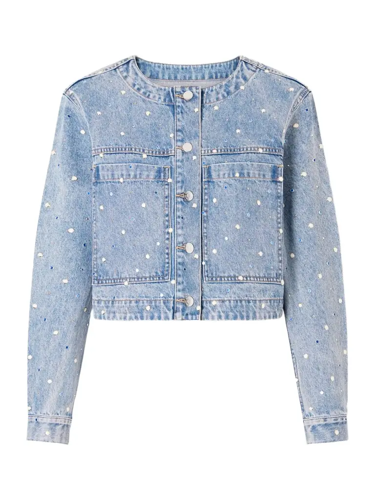 Veronica Beard Lowry Cropped Embellished Denim Jacket