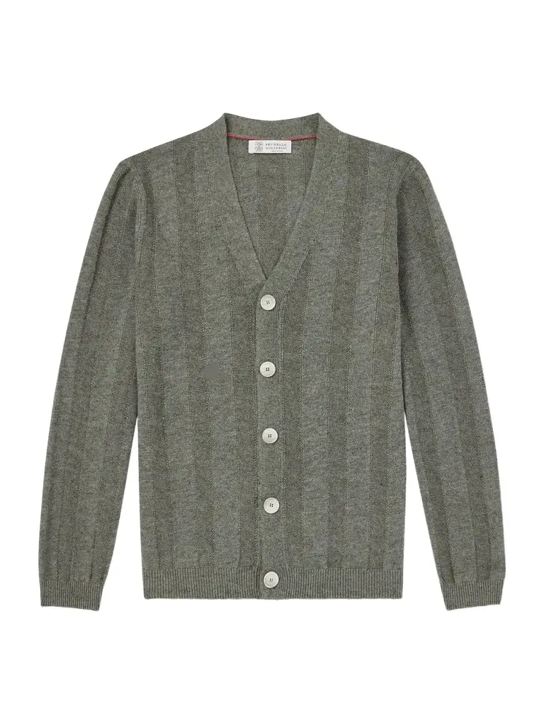 Brunello Cucinelli Striped Knitted Linen and Cotton-Blend Cardigan - Men