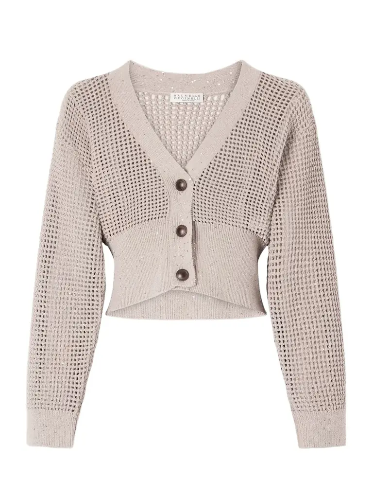 Brunello Cucinelli Sequin-embellished Open-knit Cotton-blend Cardigan