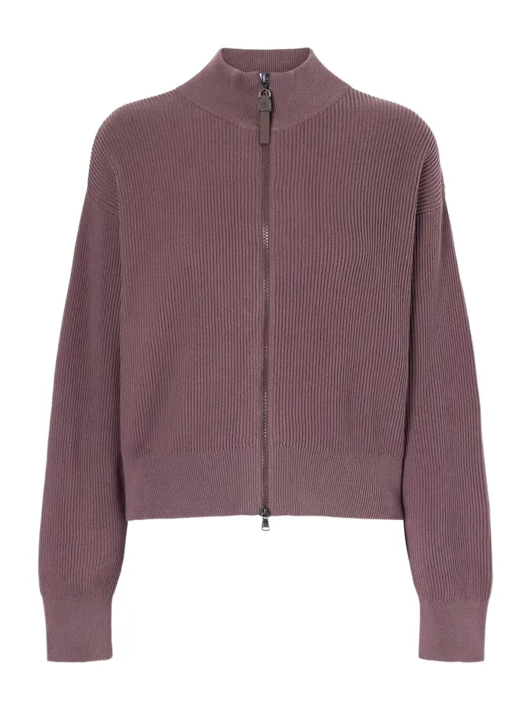 Brunello Cucinelli Ribbed Cotton Zip-up Turtleneck Cardigan