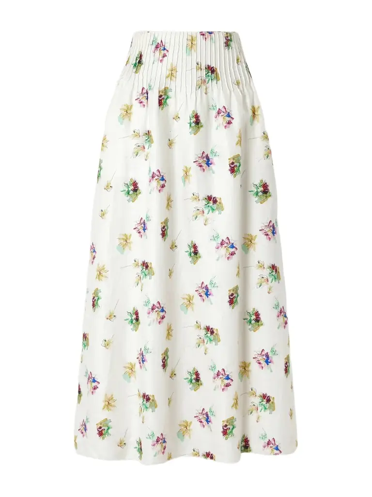 Gabriela Hearst Penelope Pintucked Floral-print Linen-twill Maxi Skirt