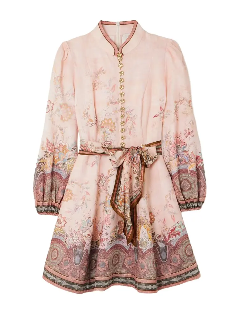 Zimmermann Alchemy Belted Floral-print Linen Mini Dress