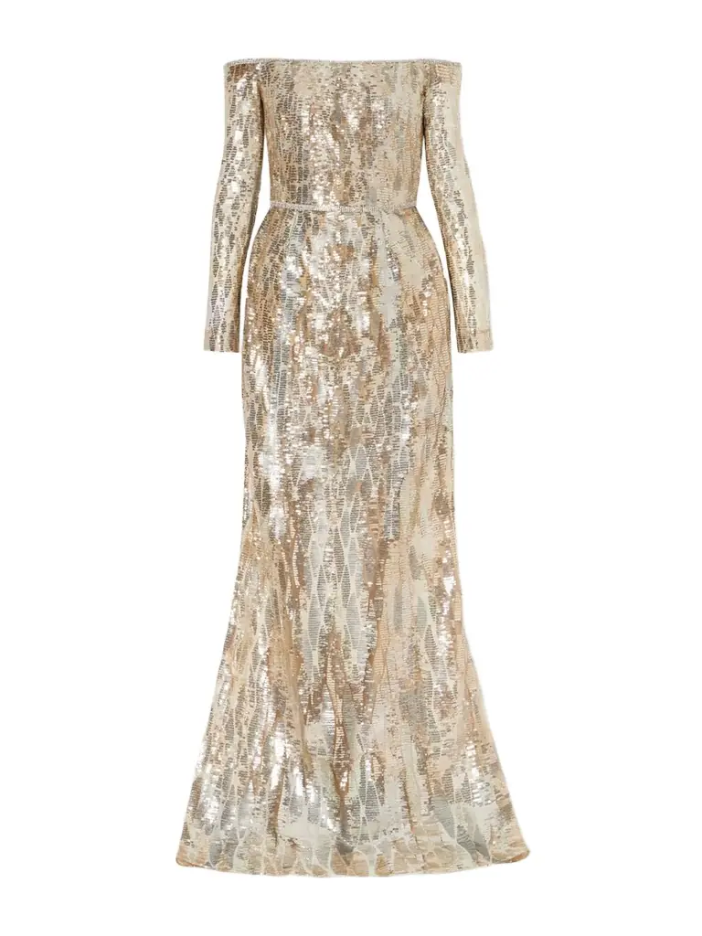 Elie Saab Off-the-shoulder Sequined Silk-blend Gown
