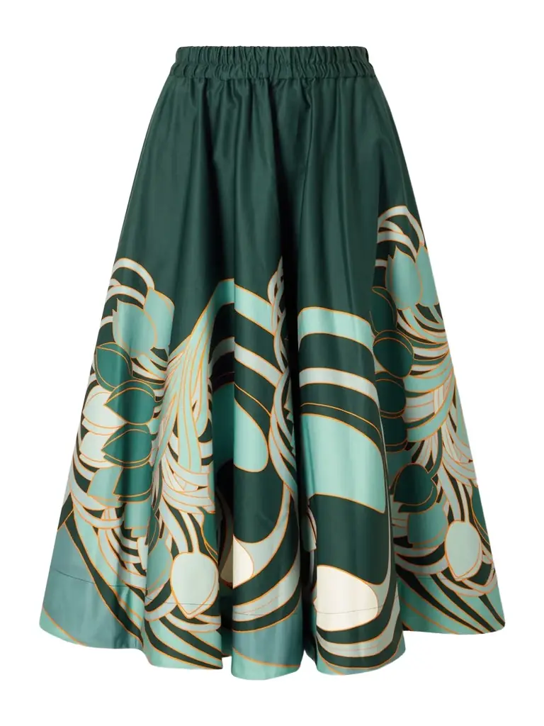 La DoubleJ Ballerina Gathered Printed Cotton-twill Midi Skirt