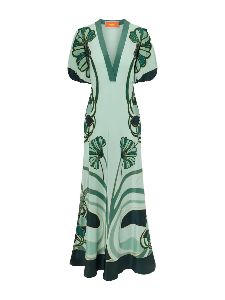 La DoubleJ Marlene Satin-trimmed Printed Silk-crepe Midi Dress